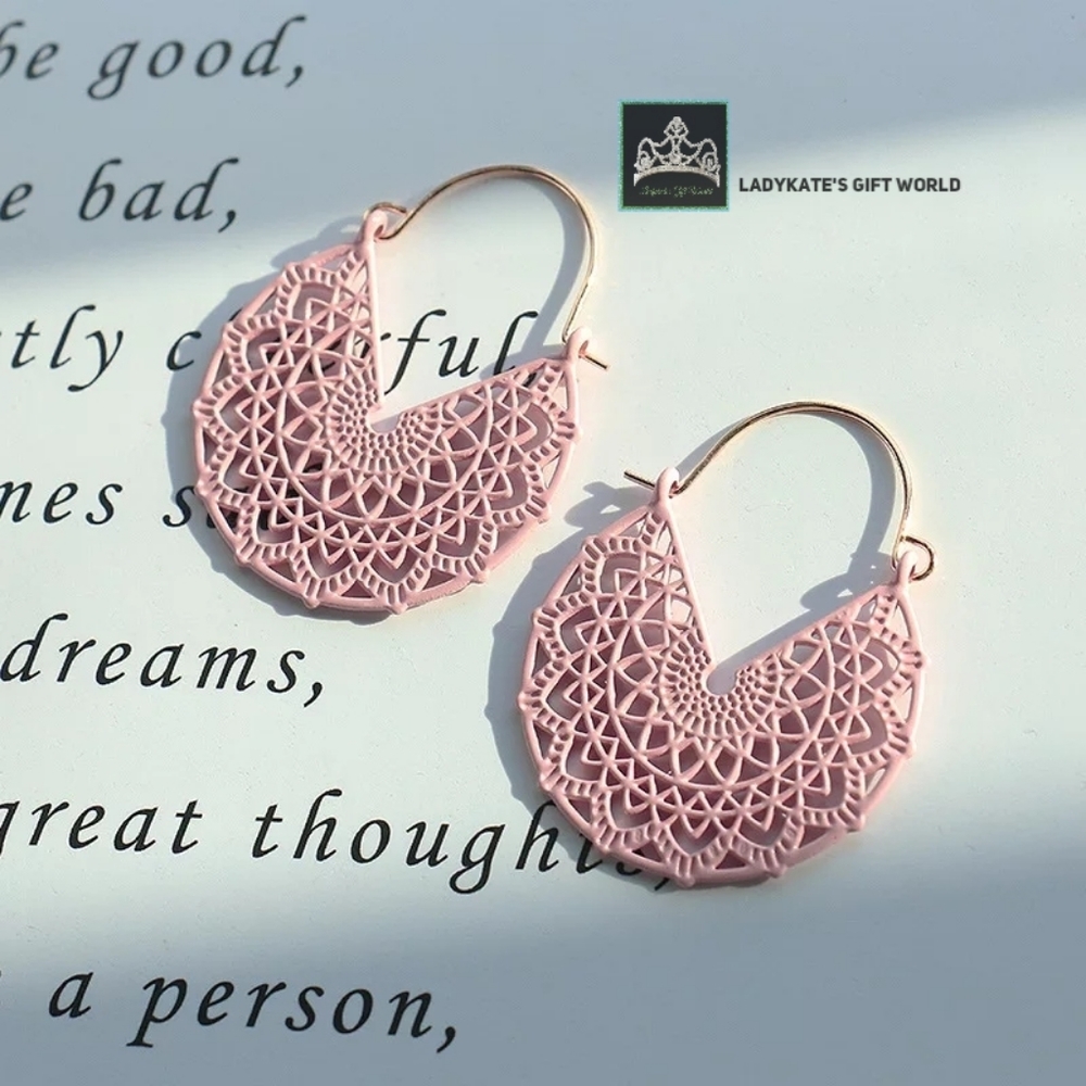Ethnic Summer Hollow Pink Earrings